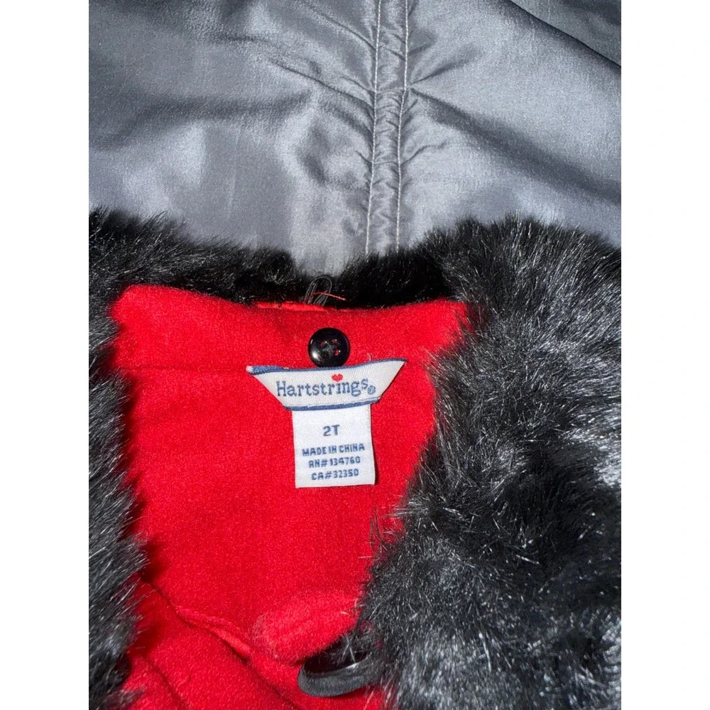 Hartstrings Toddler Girls Red Faux Fur Collar Babydoll Dress Coat Size 2T